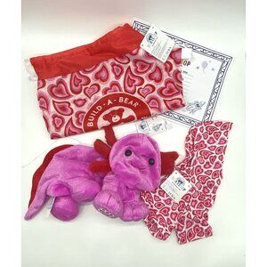 Build A Bear Pink Sparkle Axolotl Valentine Lot Plush Hoodie Carrier Unstuffed